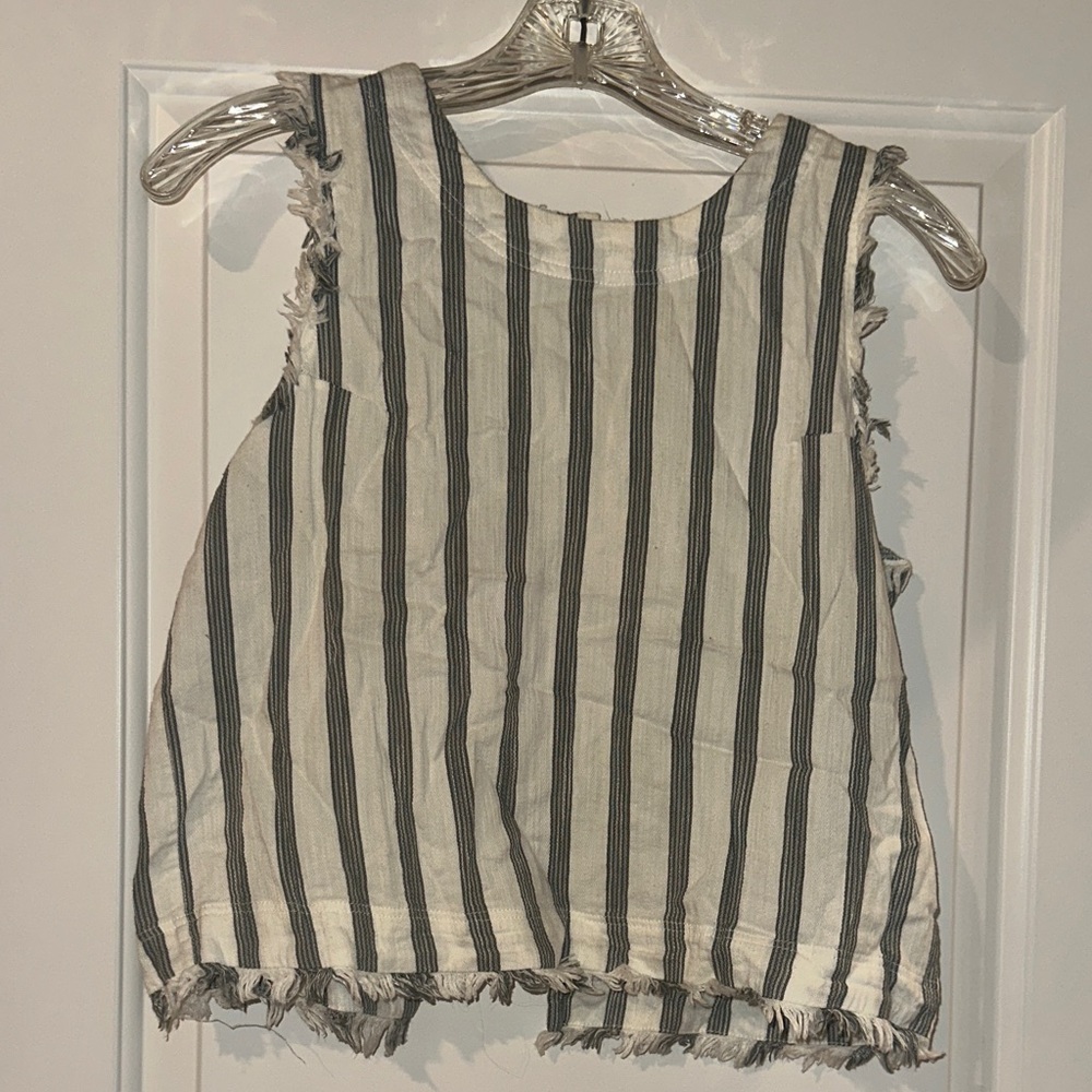 Altar'd State Greenish & White Striped Frayed Tank